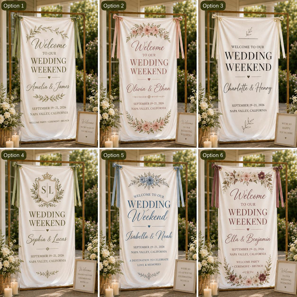 Wedding Weekend Banner, Personalized Satin Welcome Sign, Custom Fabric Wedding Event Decor - product image 3