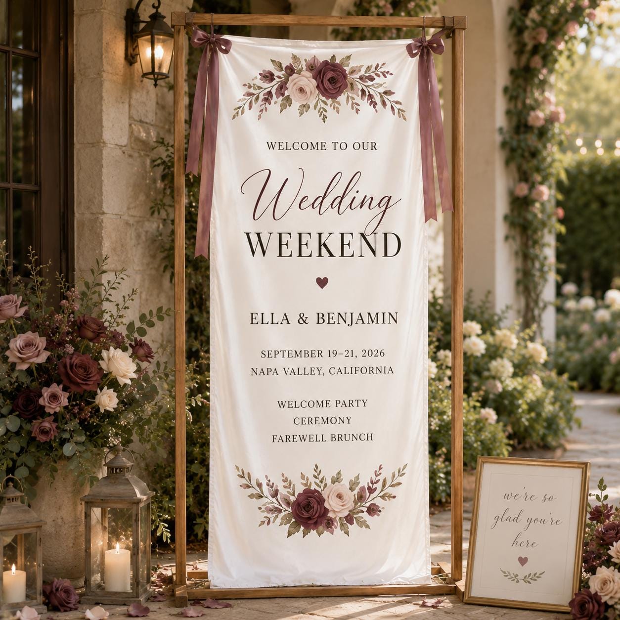 Wedding Weekend Banner, Personalized Satin Welcome Sign, Custom Fabric Wedding Event Decor - product image 6