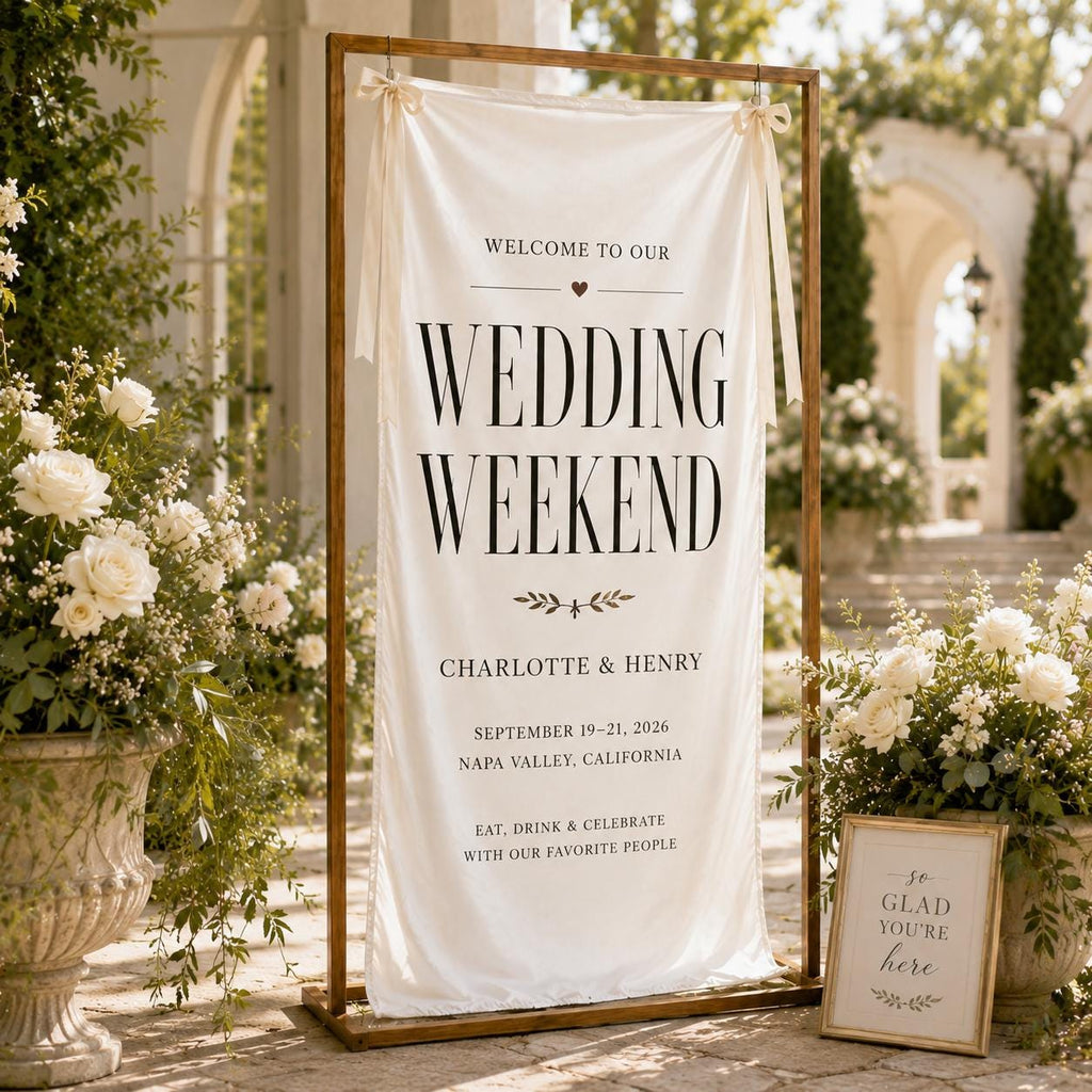 Wedding Weekend Banner, Personalized Satin Welcome Sign, Custom Fabric Wedding Event Decor - product image 10
