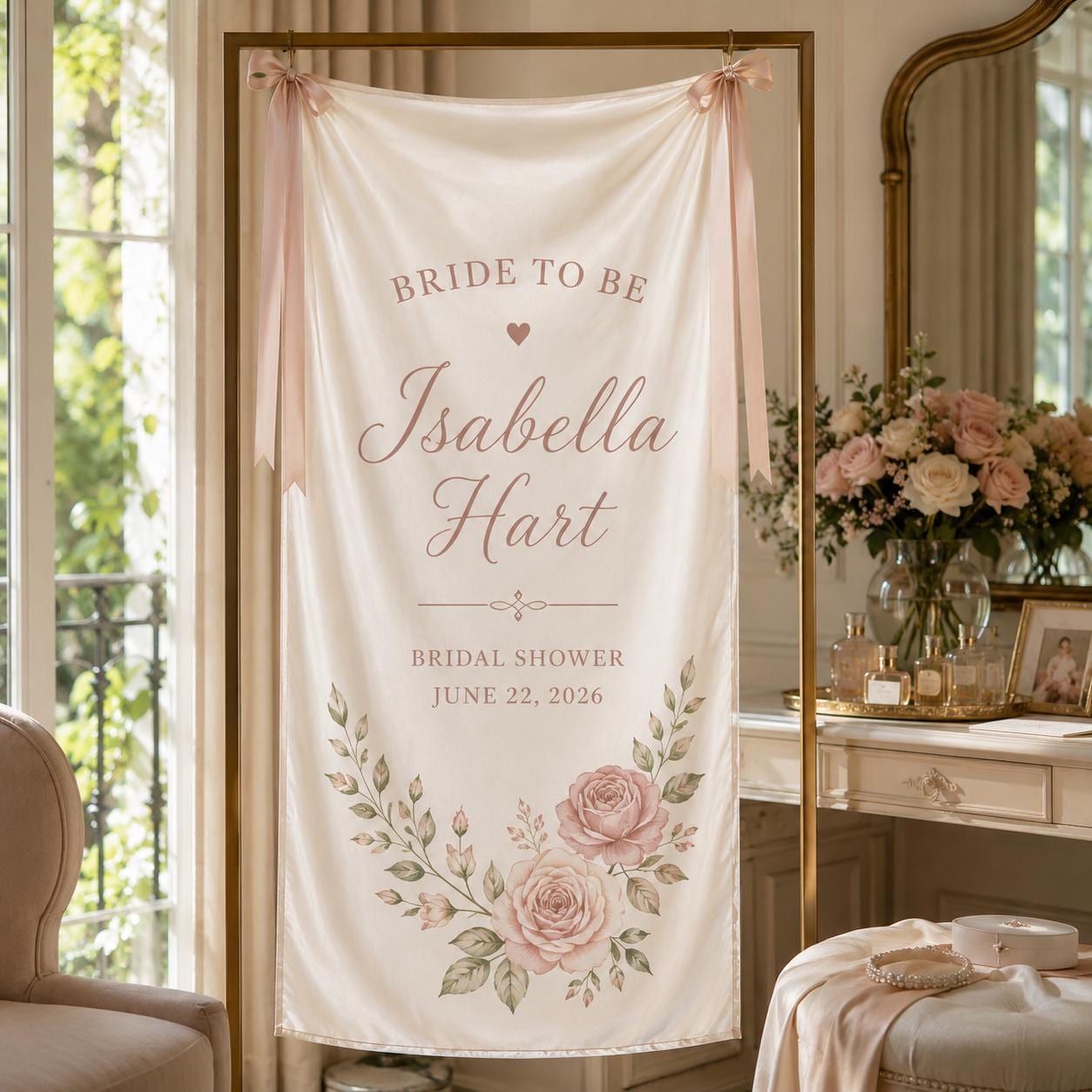 Meet The Future Mrs Bridal Shower Banner, Personalized Satin Welcome Sign, Custom Bridal Brunch Backdrop - product image 10