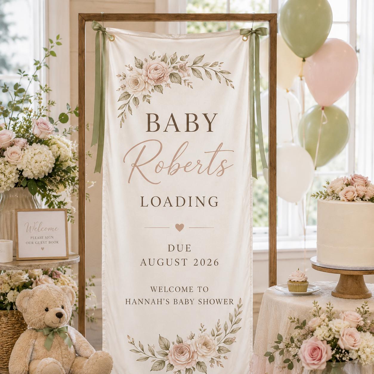 Personalized Satin Baby Shower Welcome Banner, Custom Due Date Fabric Sign - product image 3
