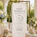 Personalized Satin Baby Shower Welcome Banner, Custom Due Date Fabric Sign – product photo 7