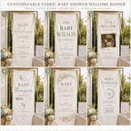 Personalized Satin Baby Shower Welcome Banner, Custom Due Date Fabric Sign – product photo 4