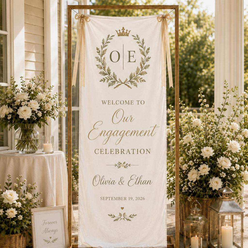 Engagement Celebration Banner, Personalized Satin Welcome Sign, Custom Fabric Engagement Party Decor - product image 7