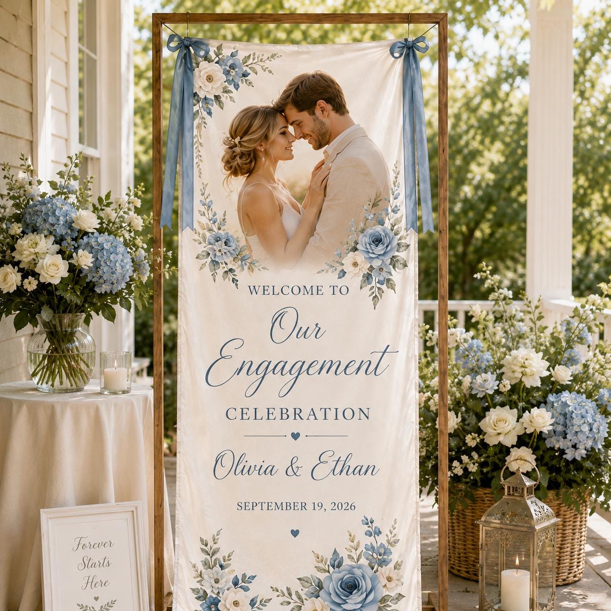 Engagement Celebration Banner, Personalized Satin Welcome Sign, Custom Fabric Engagement Party Decor - product image 8