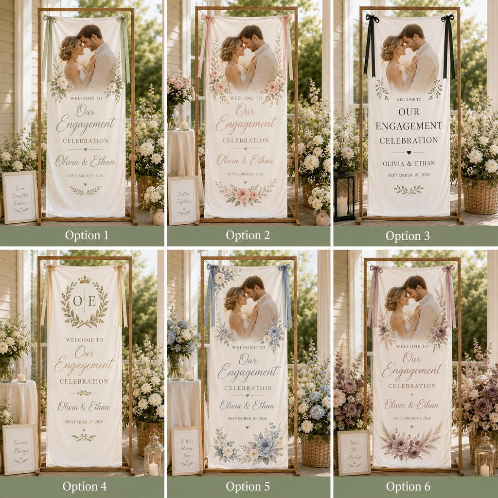 Engagement Celebration Banner, Personalized Satin Welcome Sign, Custom Fabric Engagement Party Decor - product image 4