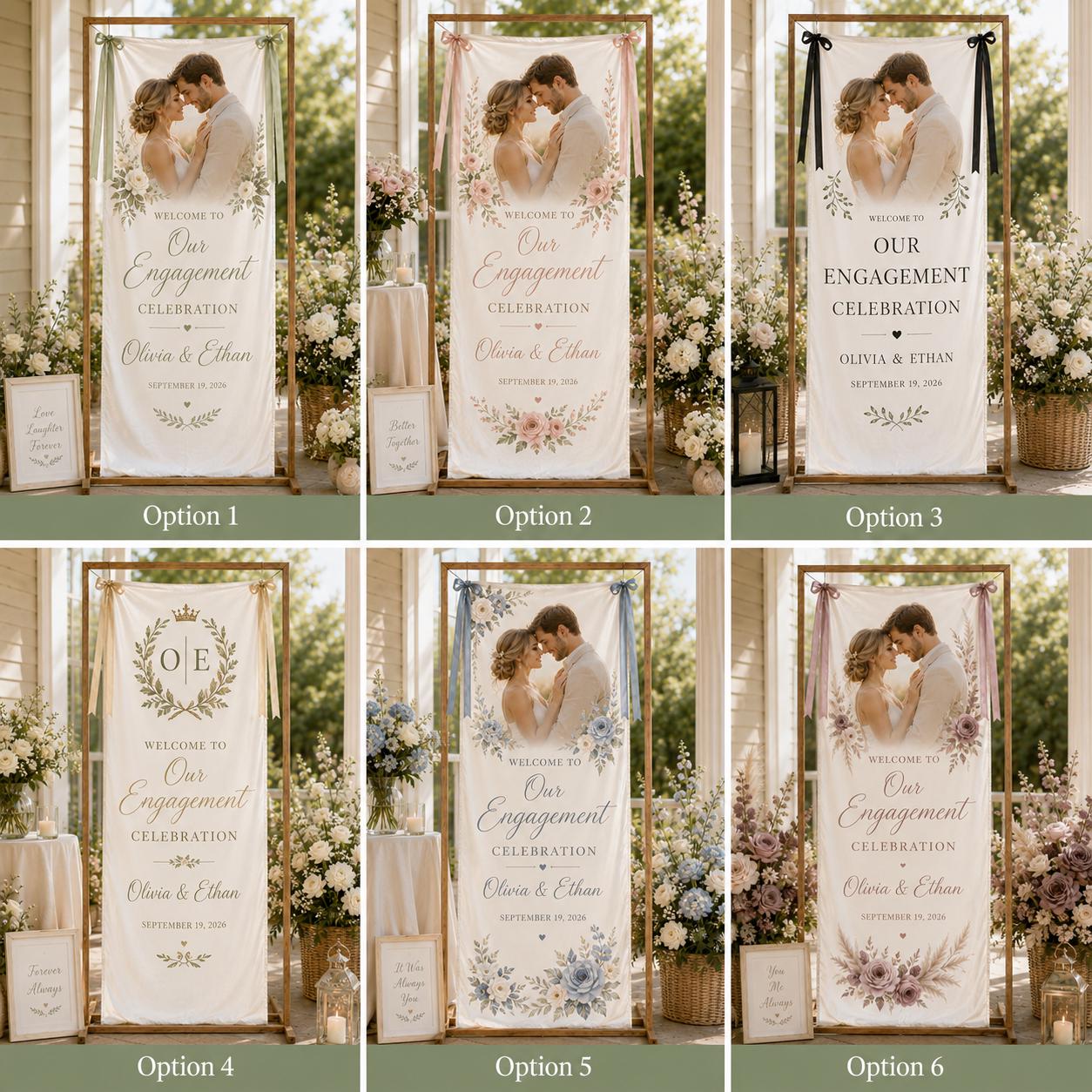 Engagement Celebration Banner, Personalized Satin Welcome Sign, Custom Fabric Engagement Party Decor - product image 4
