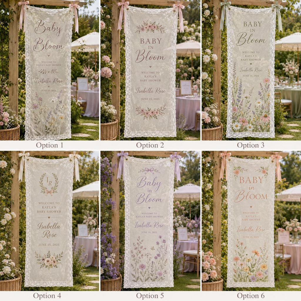 Personalized Lace Welcome Banner, Sheer Fabric Event Decor, Custom Garden Party Sign - product image 2
