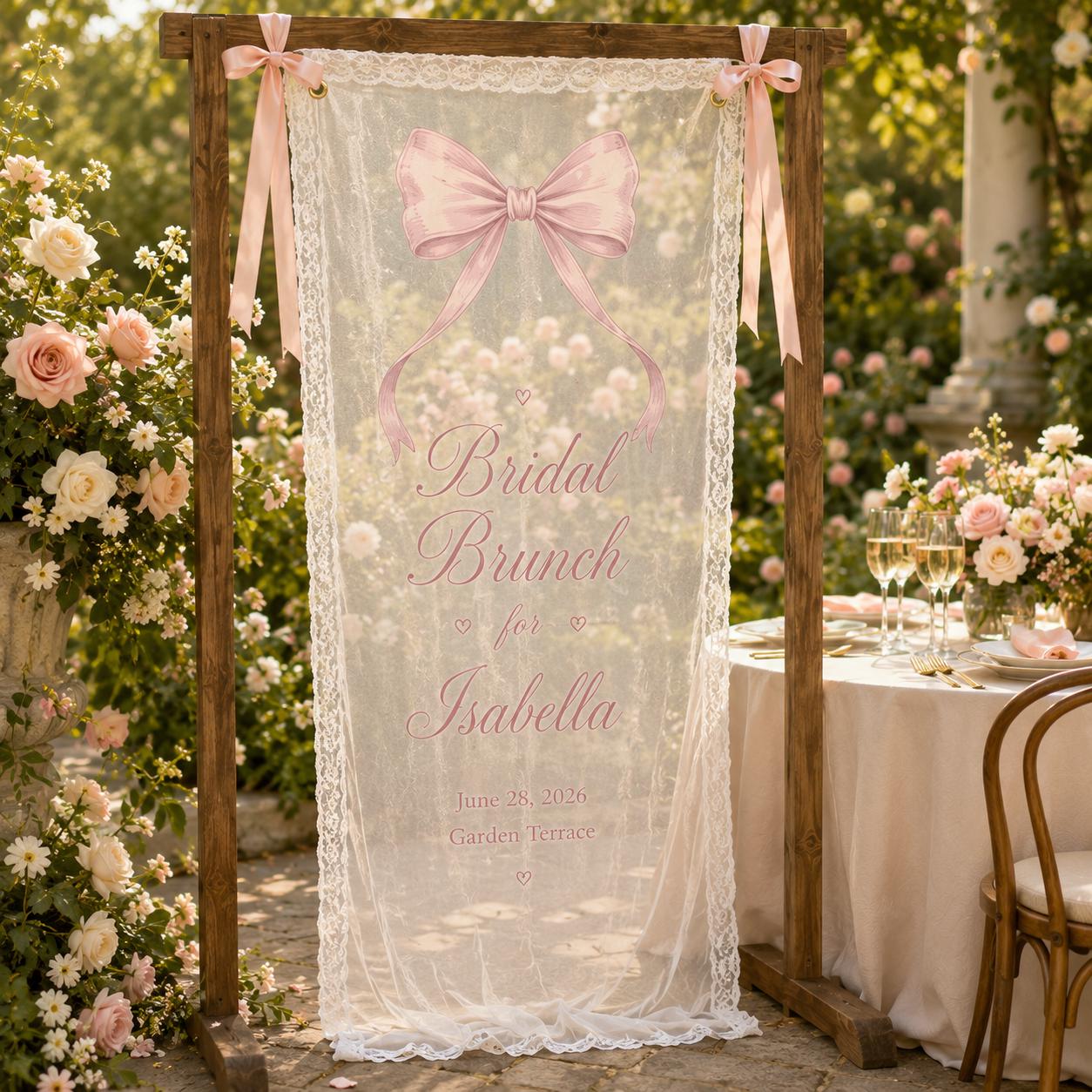 Personalized Lace Bridal Brunch Banner, Sheer Garden Party Welcome Sign - product image 7