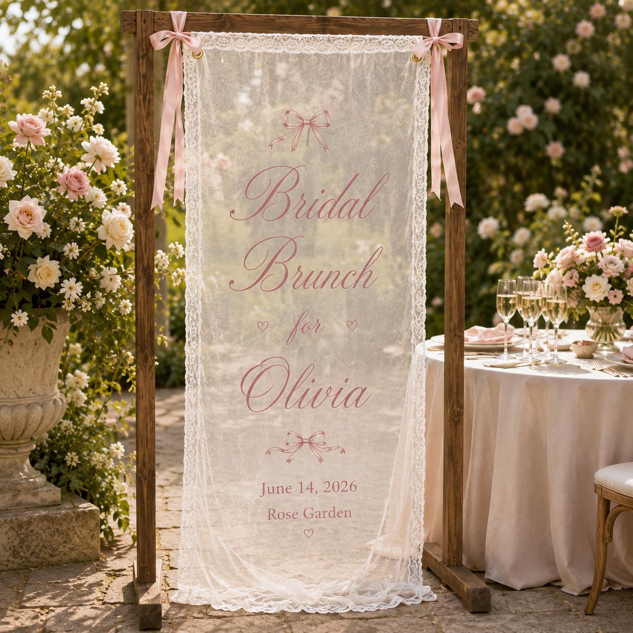 Personalized Lace Bridal Brunch Banner, Sheer Garden Party Welcome Sign - product image 8