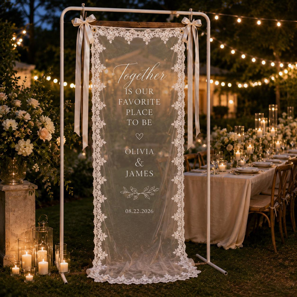 Personalized Lace Engagement Banner, Romantic Sheer Welcome Sign, Garden Party Decor - product image 8