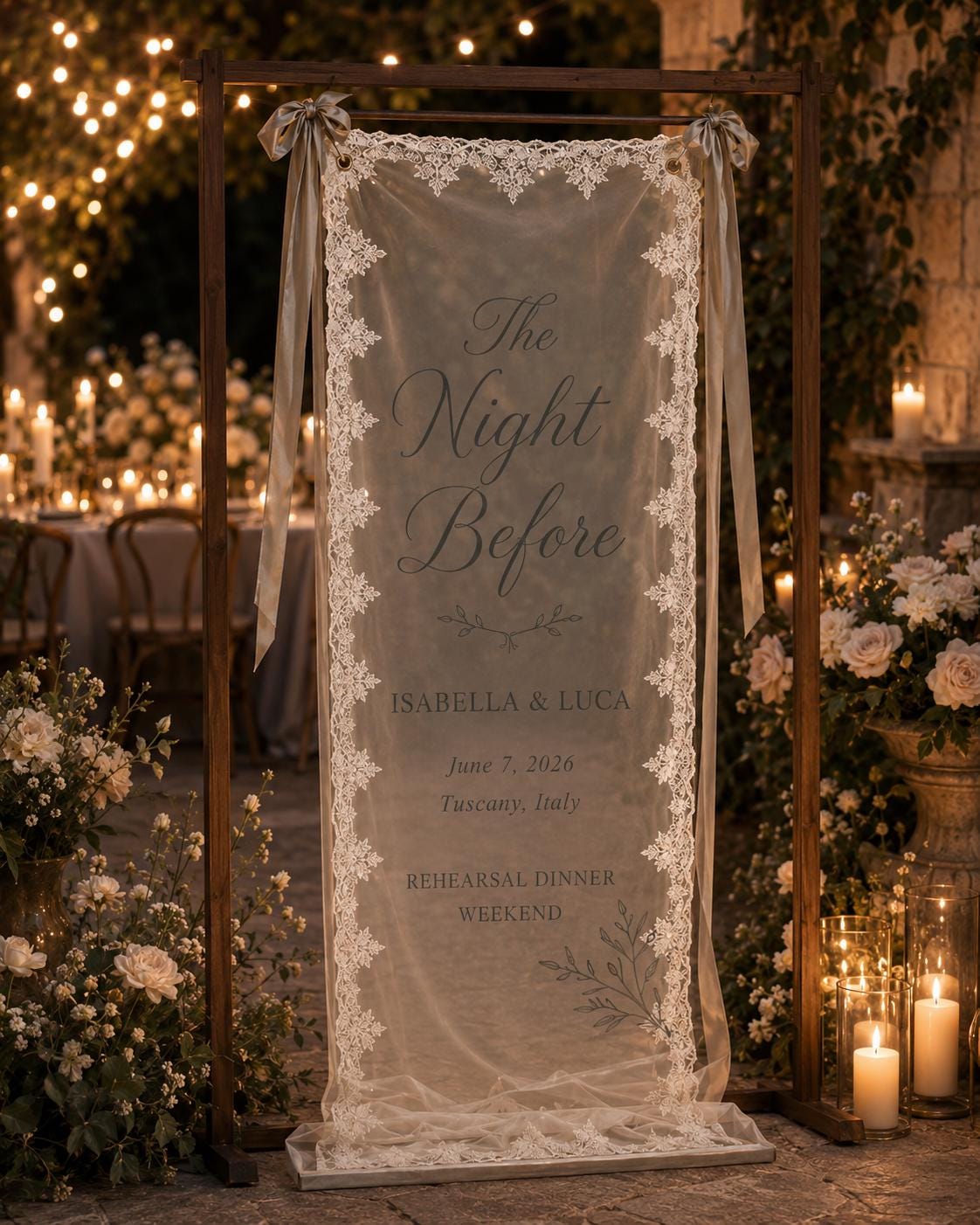 The Night Before Lace Banner, Personalized Rehearsal Dinner Sign, Custom Sheer Wedding Weekend Decor - product image 7