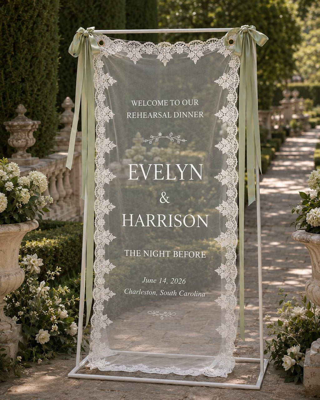 The Night Before Lace Banner, Personalized Rehearsal Dinner Sign, Custom Sheer Wedding Weekend Decor - product image 8