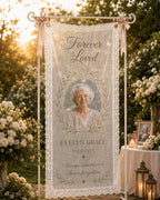 Memorial Lace Banner, Personalized Celebration of Life Sign, Custom Sheer Remembrance Banner – product photo 6