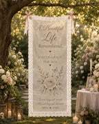 Memorial Lace Banner, Personalized Celebration of Life Sign, Custom Sheer Remembrance Banner – product photo 9