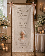 Memorial Lace Banner, Personalized Celebration of Life Sign, Custom Sheer Remembrance Banner – product photo 10