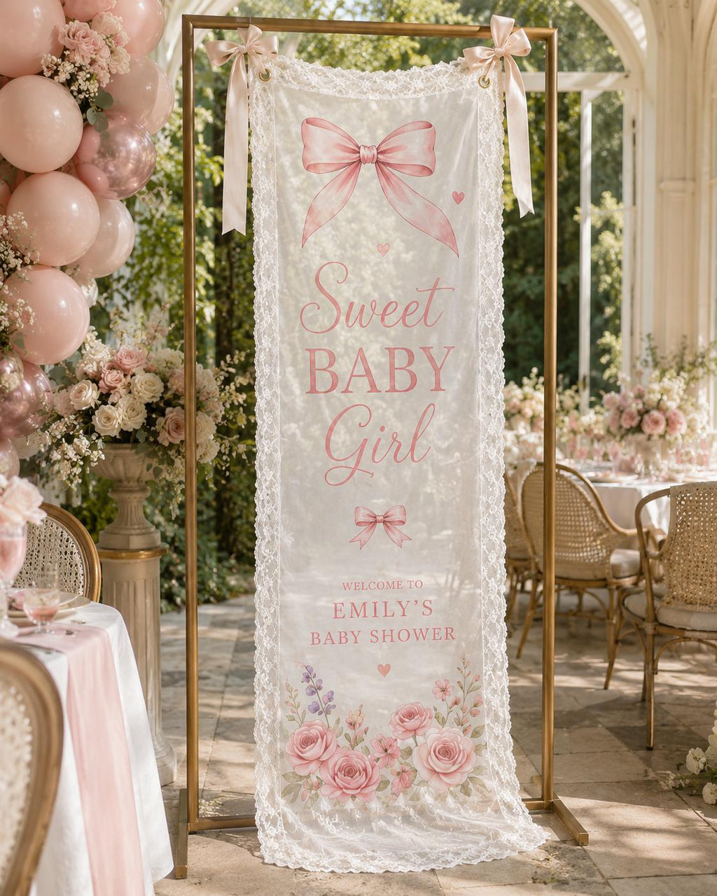 Personalized Lace Baby Shower Banner, Romantic Garden Party Decor, Welcome Sign - product image 5