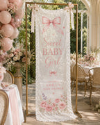 Personalized Lace Baby Shower Banner, Romantic Garden Party Decor – product photo 5