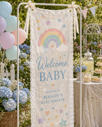 Personalized Lace Baby Shower Banner, Romantic Garden Party Decor – main product view