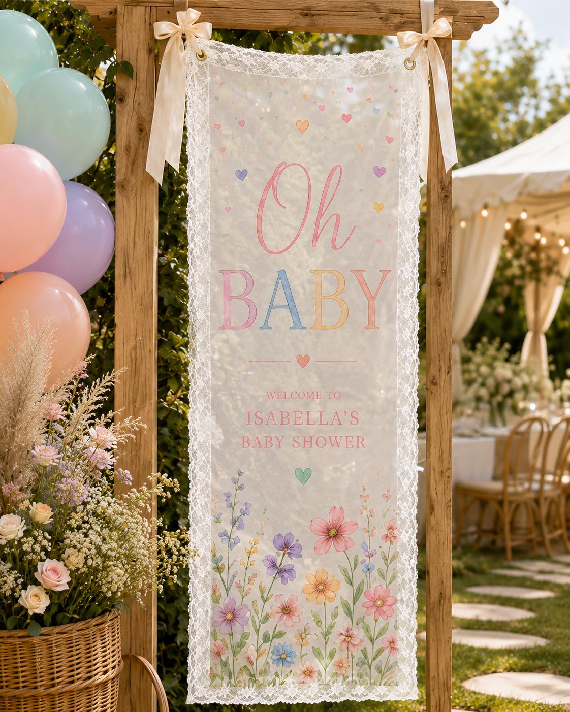 Personalized Lace Baby Shower Banner, Romantic Garden Party Decor, Welcome Sign - product image 8