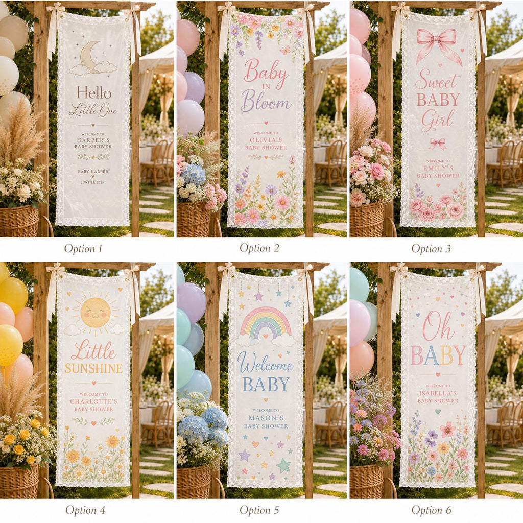 Personalized Lace Baby Shower Banner, Romantic Garden Party Decor, Welcome Sign - product image 2