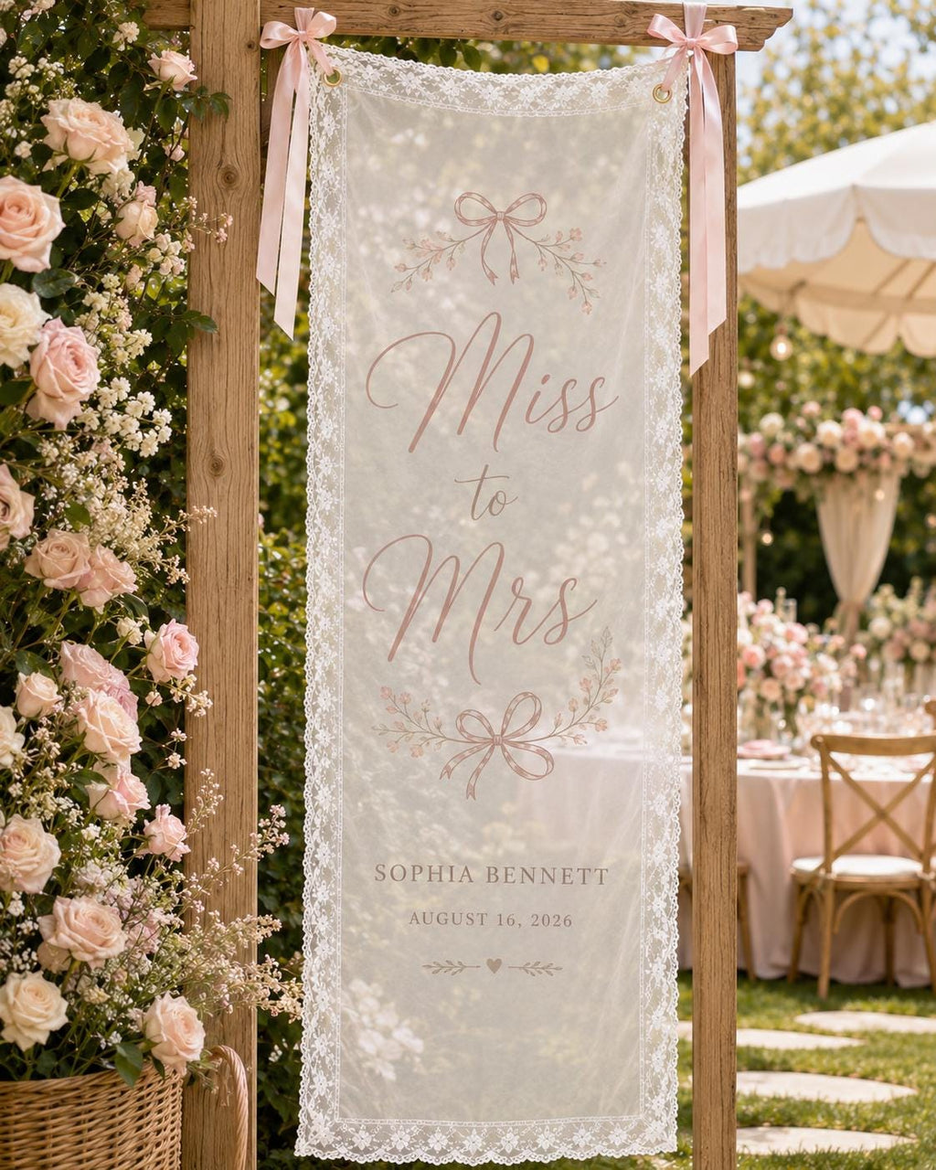 Personalized Miss to Mrs Banner, Romantic Lace Bridal Shower Decor - product image 1