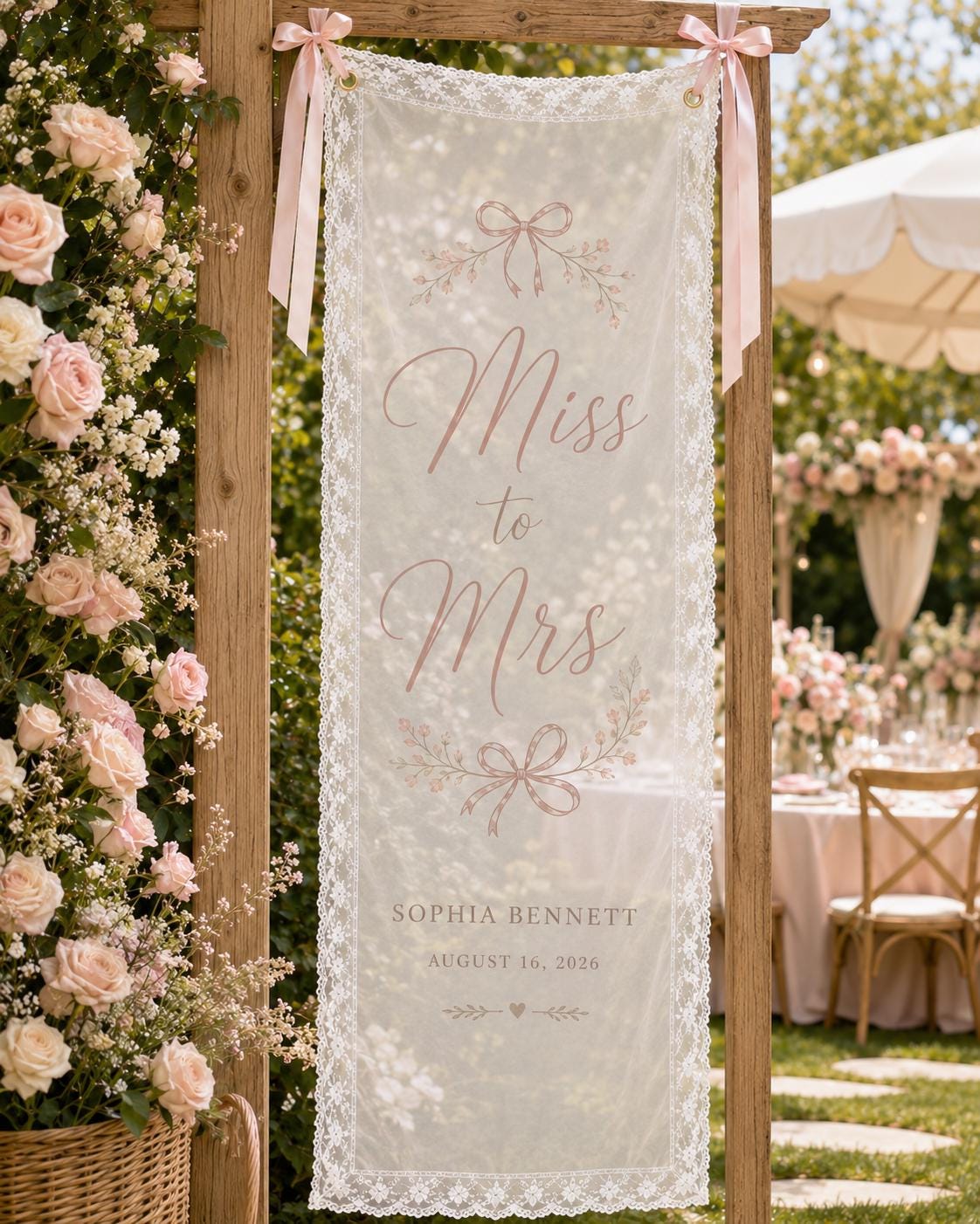 Personalized Miss to Mrs Banner, Romantic Lace Bridal Shower Decor - product image 1