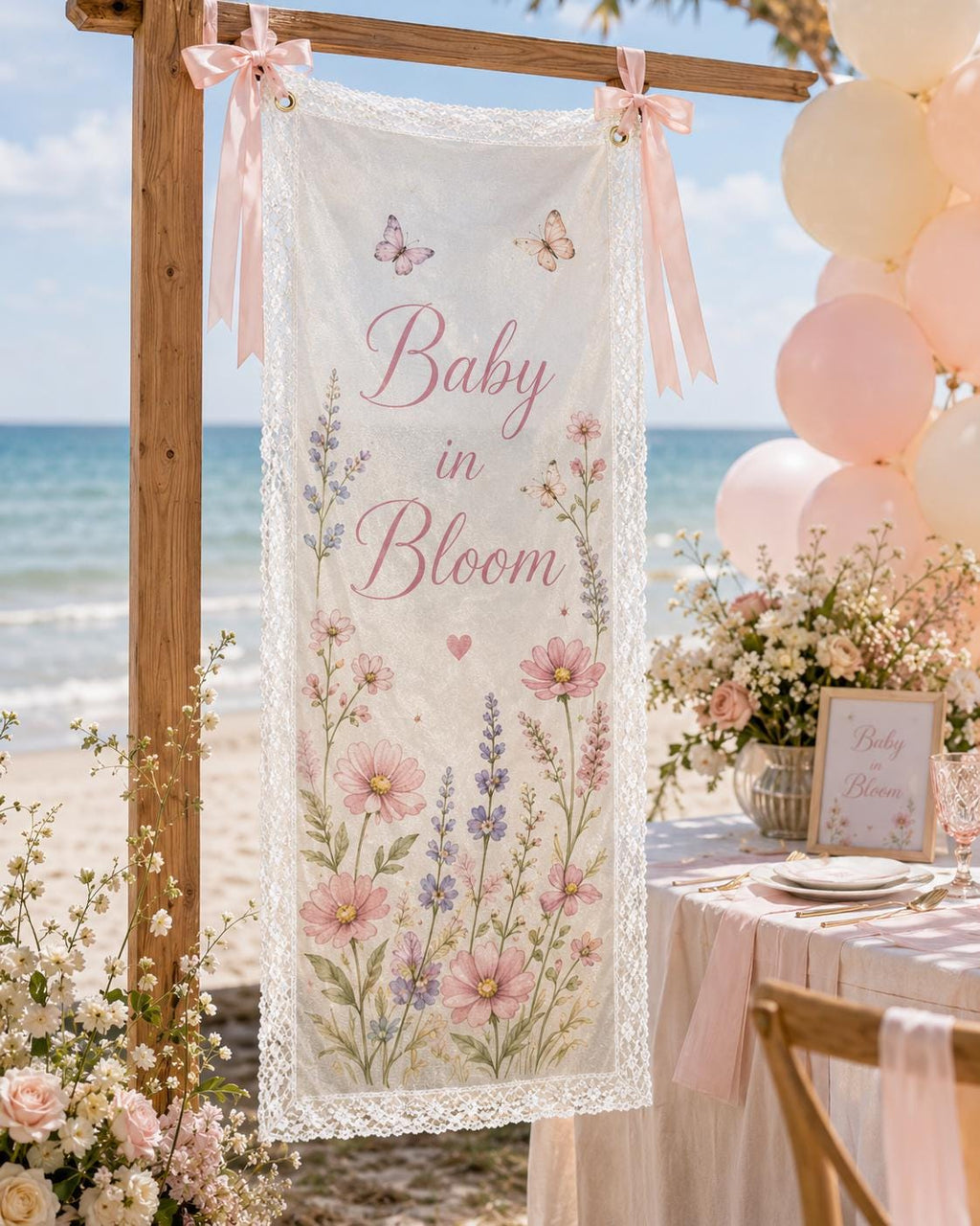 Personalized Lace Welcome Banner, Sheer Fabric Event Decor, Custom Garden Party Sign - product image 9