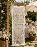 Personalized Lace Welcome Banner, Sheer Fabric Event Decor, Custom Garden Party Sign – product photo 6