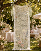 Personalized Lace Welcome Banner, Sheer Fabric Event Decor, Custom Garden Party Sign – product photo 8