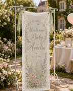 Personalized Lace Welcome Banner, Sheer Fabric Event Decor, Custom Garden Party Sign – product photo 10
