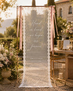 Wedding Vow Lace Banner, Personalized Sheer Ceremony Quote Sign – main product view