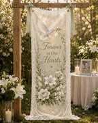 Memorial Lace Banner, Personalized Celebration of Life Sign, Custom Sheer Remembrance Banner – main product view