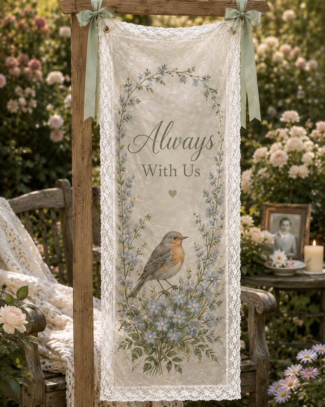 Memorial Lace Banner, Personalized Celebration of Life Sign, Custom Sheer Remembrance Banner - product image 9