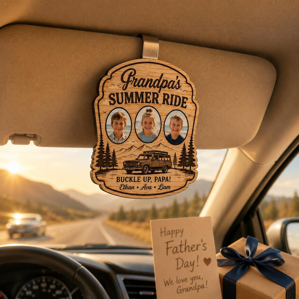 Personalized Wooden Grandpa Car Visor Clip, Custom Photo Papa Accessory - product image 7