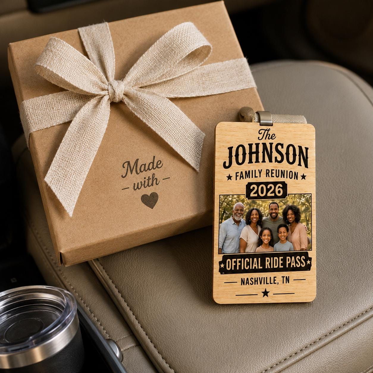 Personalized Wooden Family Reunion Ride Pass, Custom Photo Car Visor Clip - product image 5