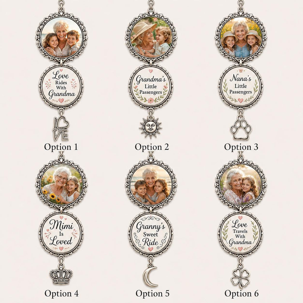 Personalized Grandma Photo Charm, Custom Nana Keepsake, Grandkids Photo Rearview Mirror Accessory - product image 2