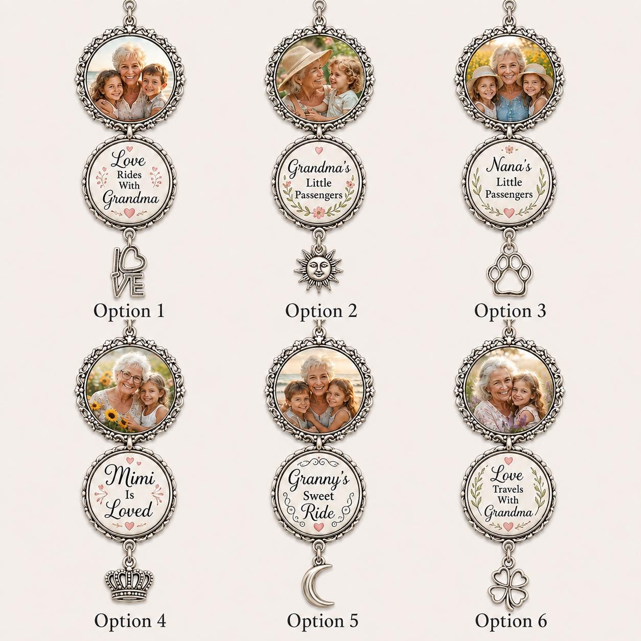 Personalized Grandma Photo Charm, Custom Nana Keepsake, Grandkids Photo Rearview Mirror Accessory - product image 2