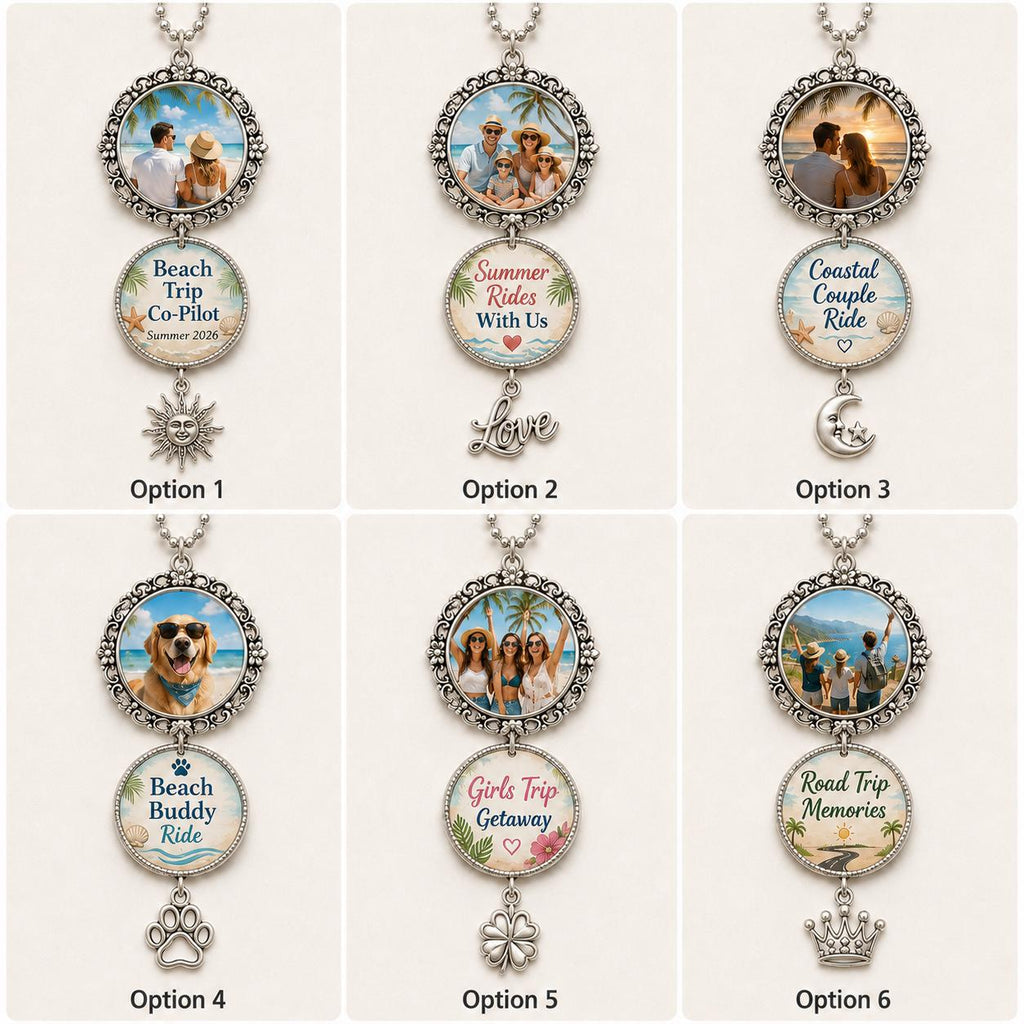 Summer Trip Photo Car Charm, Personalized Rearview Mirror Charm, Custom Beach Vacation Keepsake Gift - product image 2