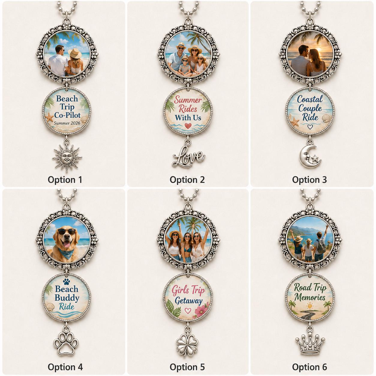 Summer Trip Photo Car Charm, Personalized Rearview Mirror Charm, Custom Beach Vacation Keepsake Gift - product image 2