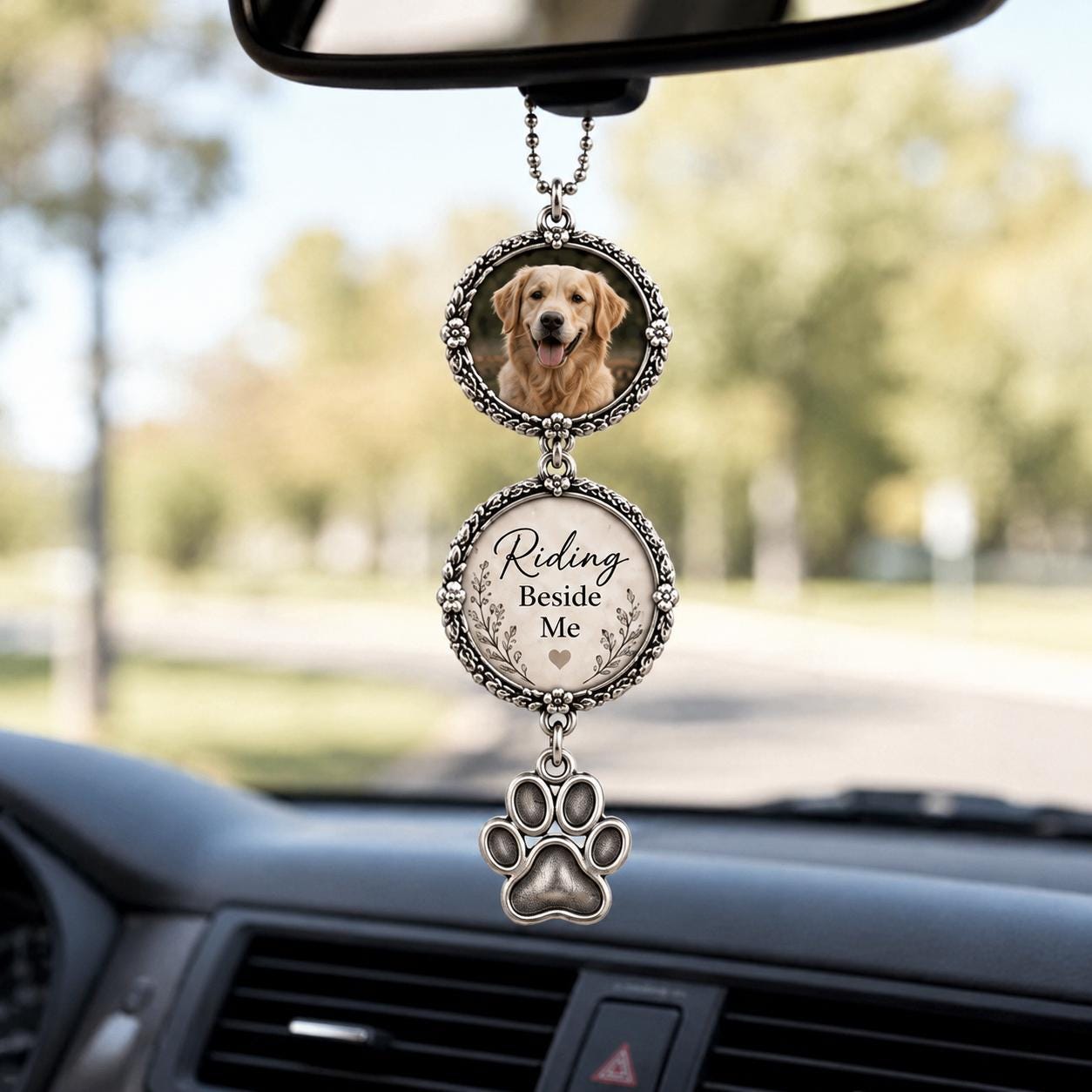 Personalized Memorial Photo Car Charm, Vintage Floral Frame, Wing Dangle - product image 5