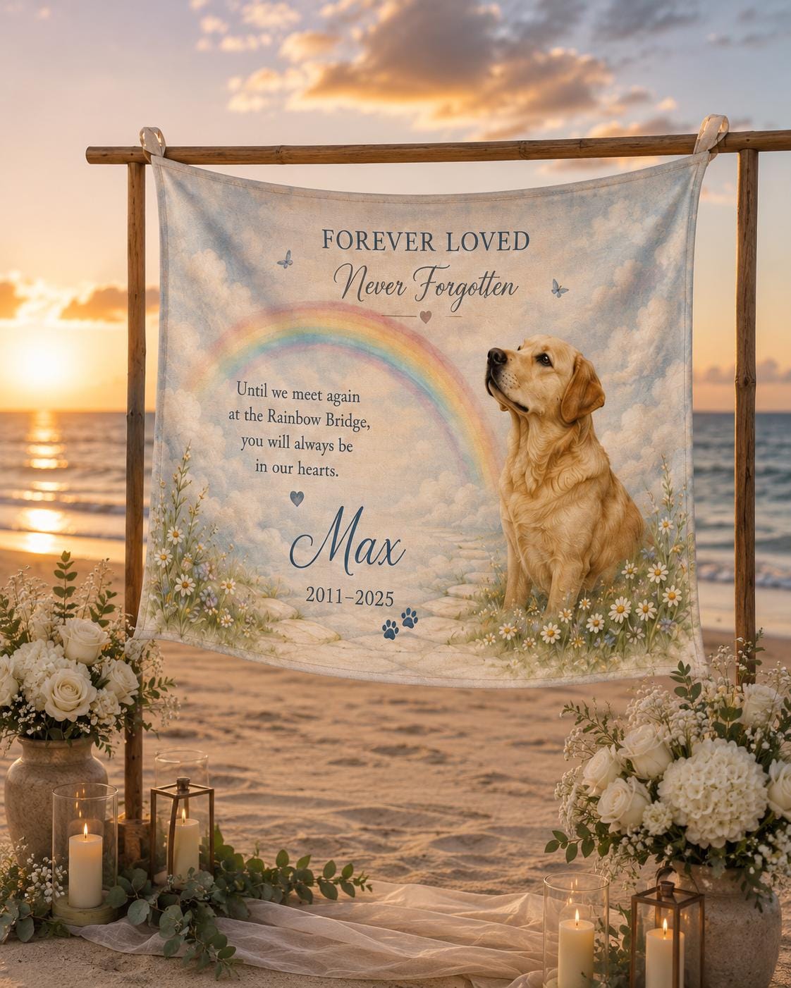 Personalized Pet Memorial Linen Tapestry, Custom Dog Cat Photo Sign, Rainbow Bridge Decor - product image 5