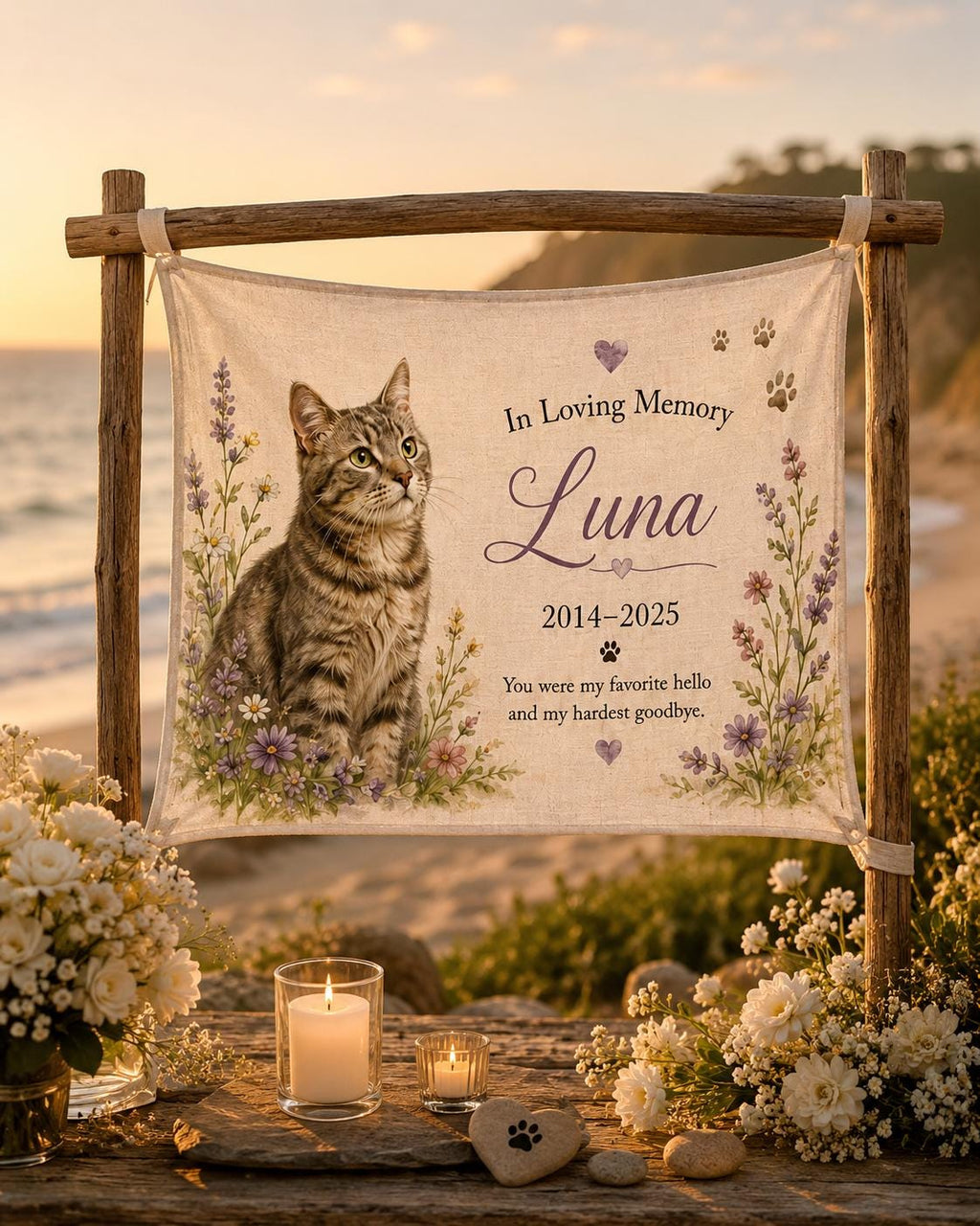 Personalized Pet Memorial Linen Tapestry, Custom Dog Cat Photo Sign, Rainbow Bridge Decor - product image 6