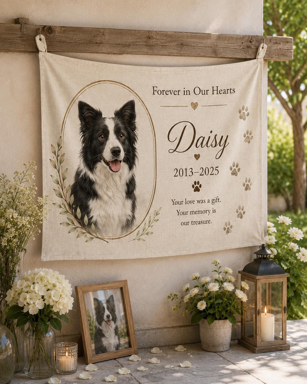 Personalized Pet Memorial Linen Tapestry, Custom Dog Cat Photo Sign, Rainbow Bridge Decor - product image 7