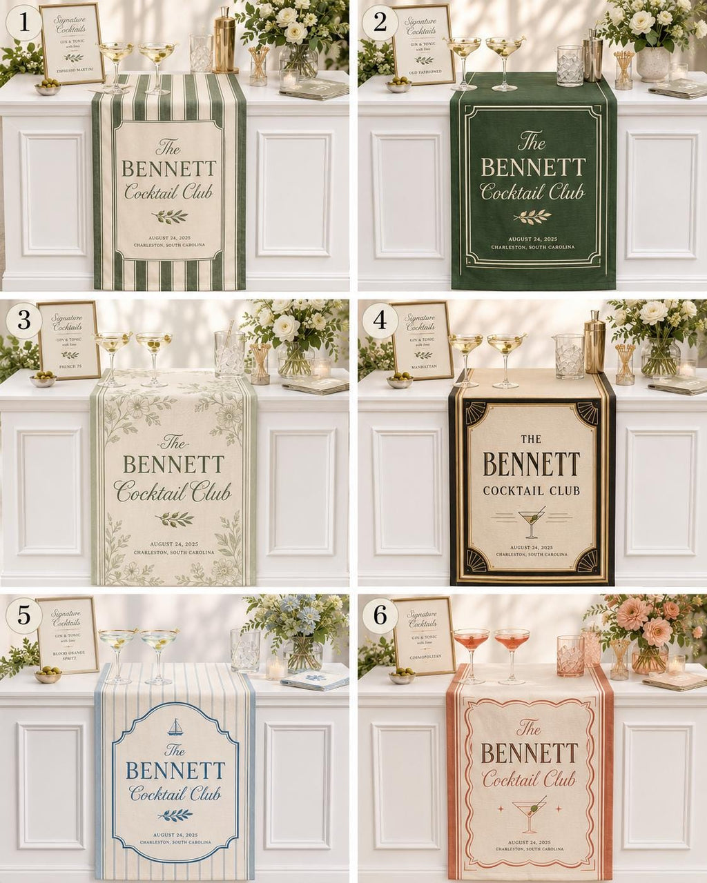 Custom Cocktail Club Wedding Banner, Personalized Surname Fabric Bar Sign, Cocktail Hour Reception Decor - product image 2