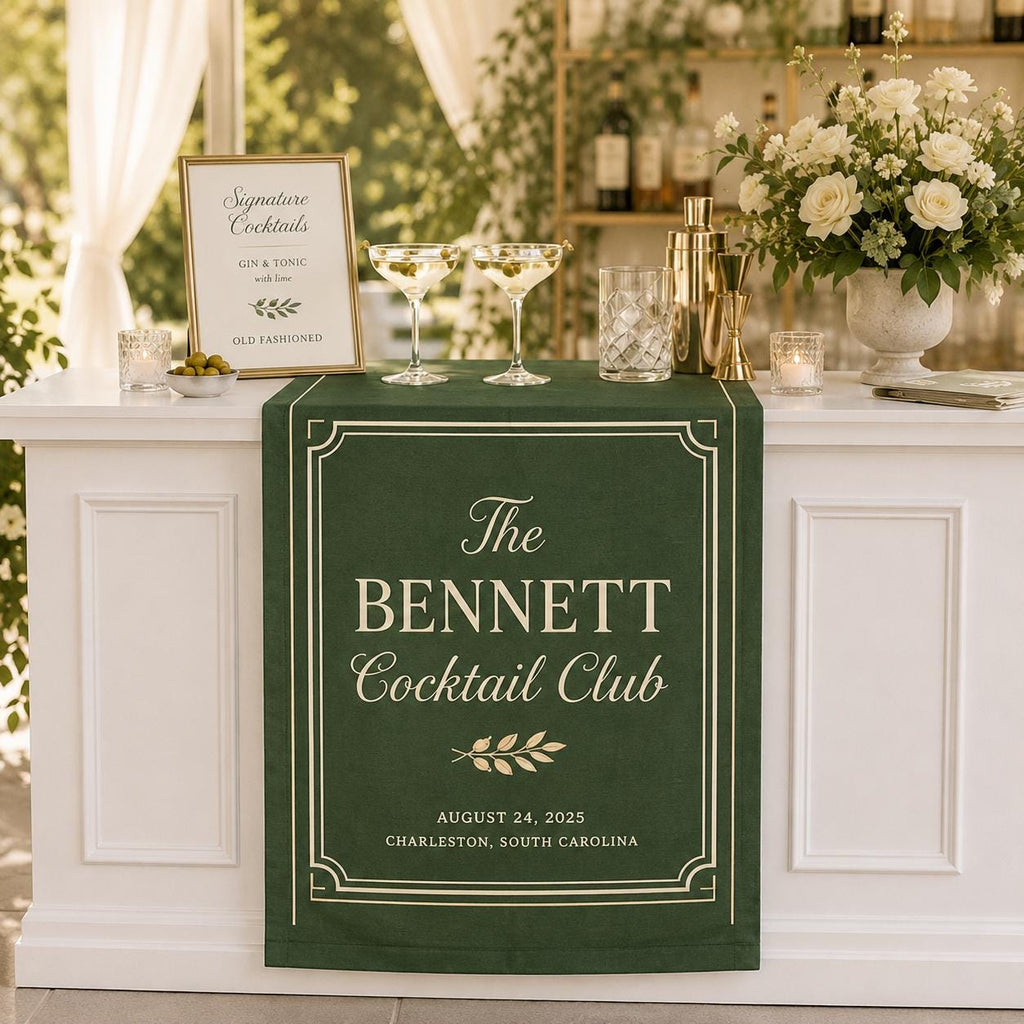 Custom Cocktail Club Wedding Banner, Personalized Surname Fabric Bar Sign, Cocktail Hour Reception Decor - product image 4