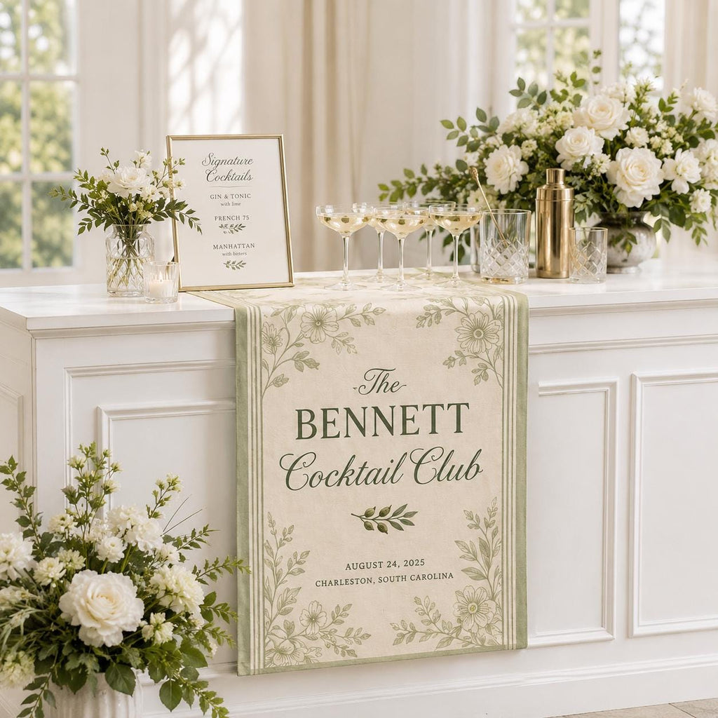 Custom Cocktail Club Wedding Banner, Personalized Surname Fabric Bar Sign, Cocktail Hour Reception Decor - product image 5