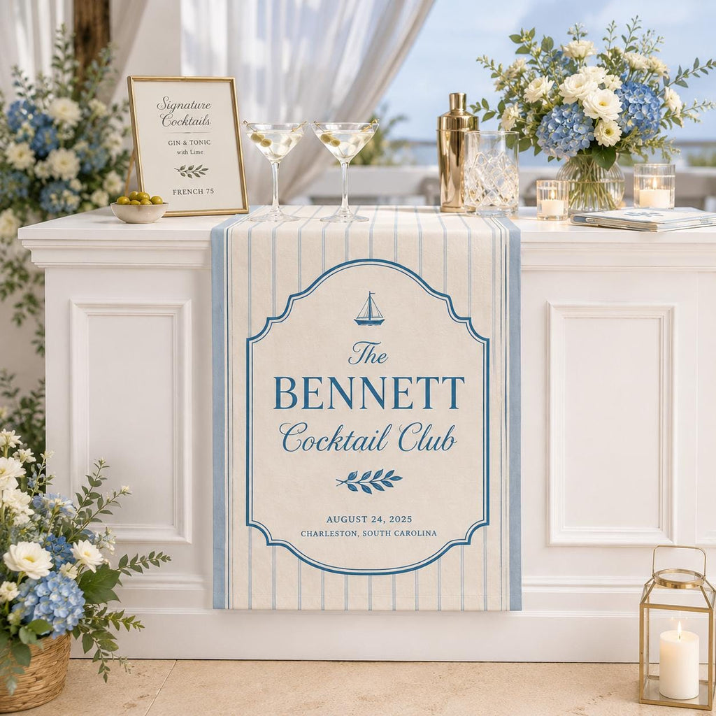 Custom Cocktail Club Wedding Banner, Personalized Surname Fabric Bar Sign, Cocktail Hour Reception Decor - product image 10