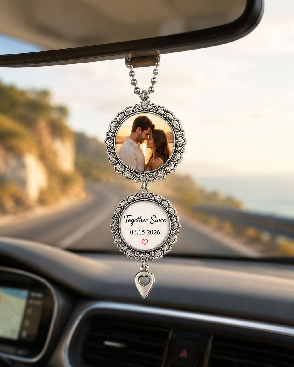 Couple Photo Car Charm, Personalized Rearview Mirror Charm, Custom Anniversary Keepsake Gift - product image 6