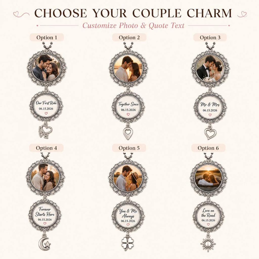 Couple Photo Car Charm, Personalized Rearview Mirror Charm, Custom Anniversary Keepsake Gift - product image 3